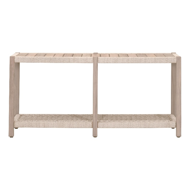 Pemberly Row Outdoor Teak and Rope Console Table 63.25