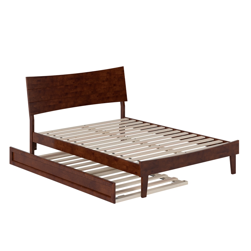 Pemberly Row Full Solid Wood Platform Bed with Twin Trundle in Walnut