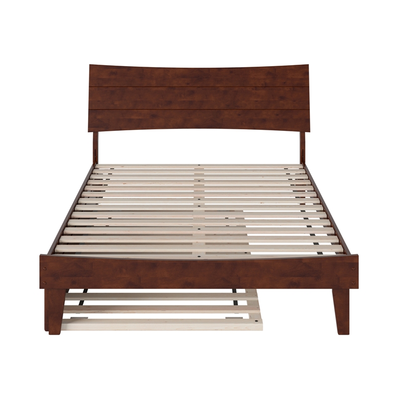 Pemberly Row Full Solid Wood Platform Bed with Twin Trundle in Walnut