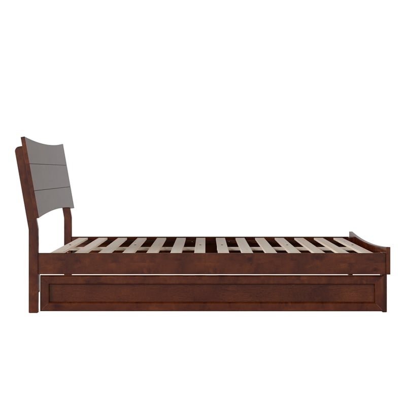 Pemberly Row Full Solid Wood Platform Bed with Twin Trundle in Walnut