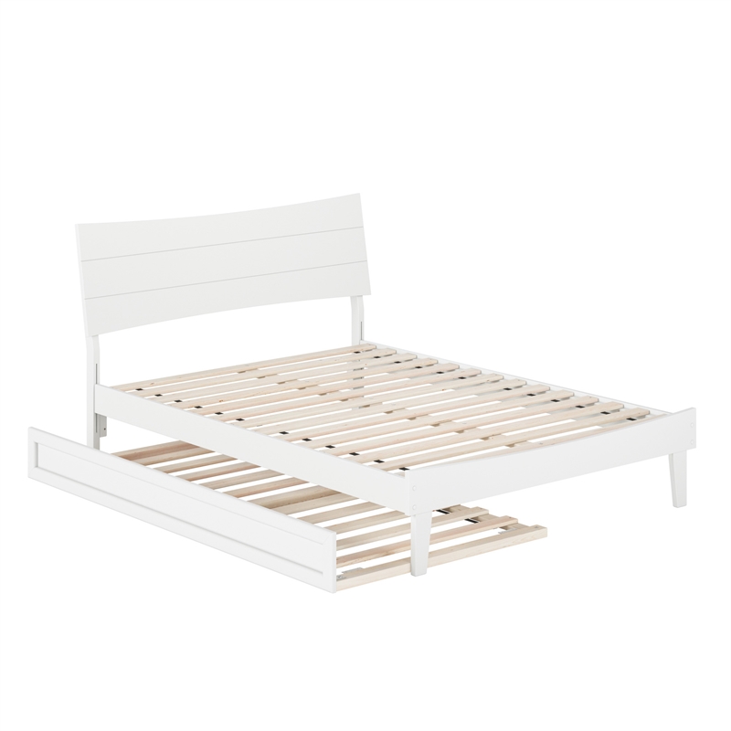 Pemberly Row Full Solid Wood Platform Bed with Twin Trundle in White