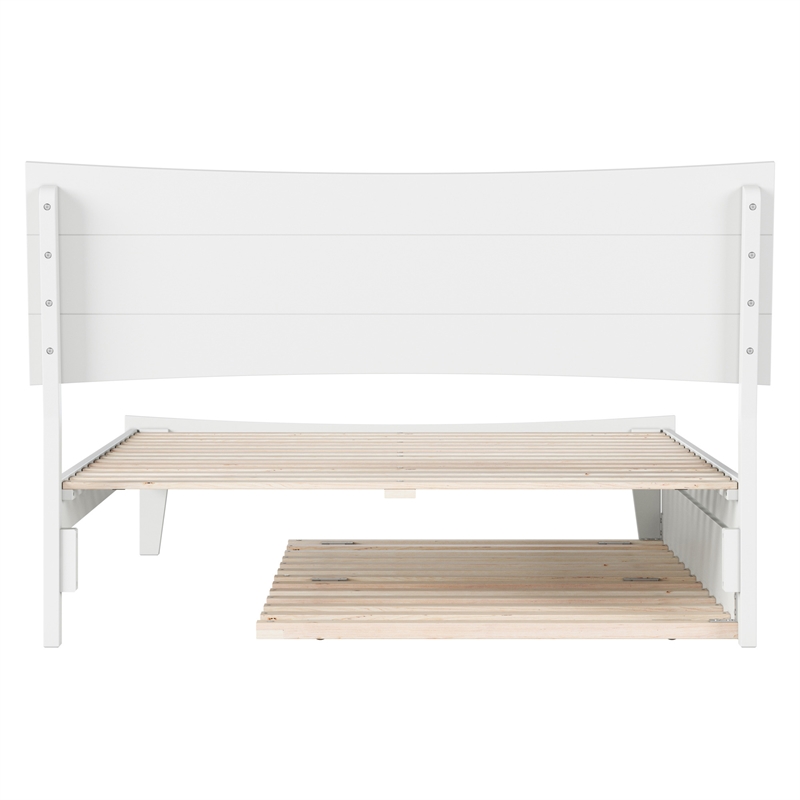 Pemberly Row Full Solid Wood Platform Bed with Twin Trundle in White