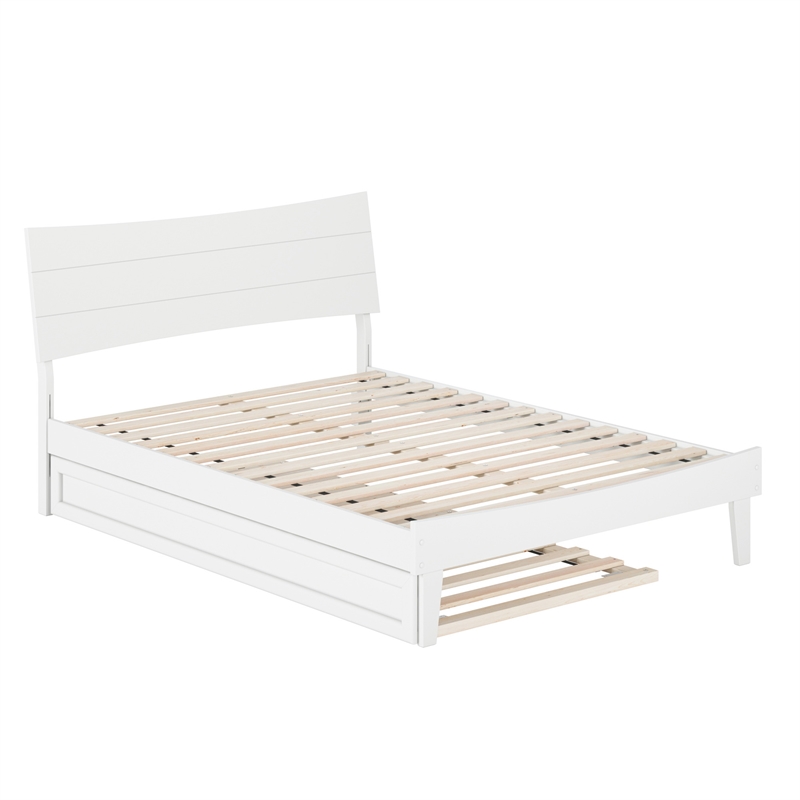 Pemberly Row Full Solid Wood Platform Bed with Twin Trundle in White
