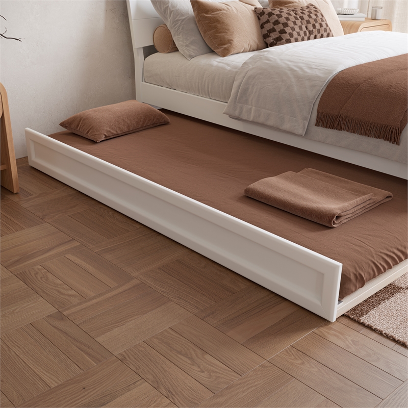 Pemberly Row Full Solid Wood Platform Bed with Twin Trundle in White
