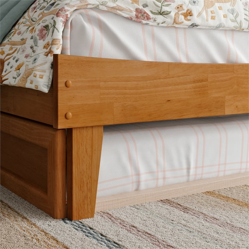 Pemberly Row Twin Solid Wood Platform Bed with Trundle in Light Toffee