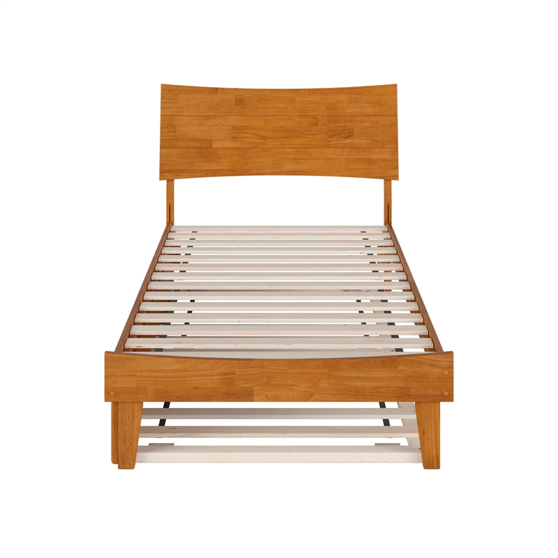 Pemberly Row Twin Solid Wood Platform Bed with Trundle in Light Toffee