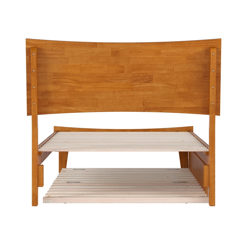 Pemberly Row Twin Solid Wood Platform Bed with Trundle in Light Toffee