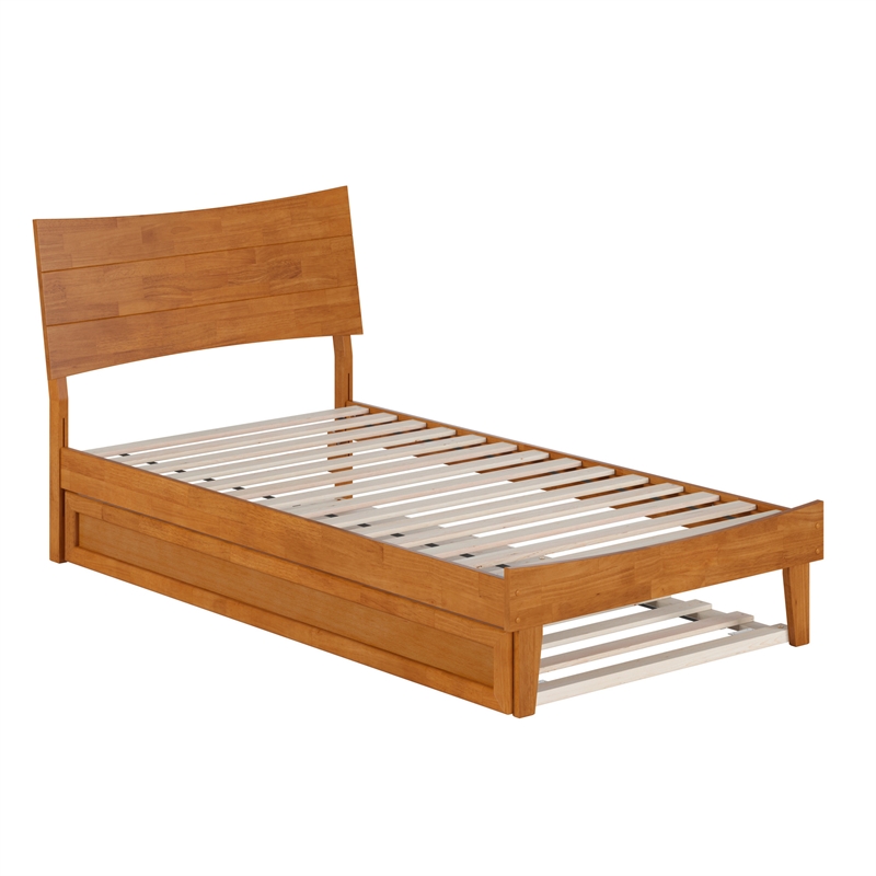 Pemberly Row Twin Solid Wood Platform Bed with Trundle in Light Toffee