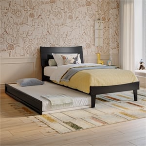 Pemberly Row Twin Solid Wood Platform Bed with Twin Trundle in Black