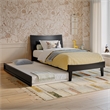 Pemberly Row Twin Solid Wood Platform Bed with Twin Trundle in Black