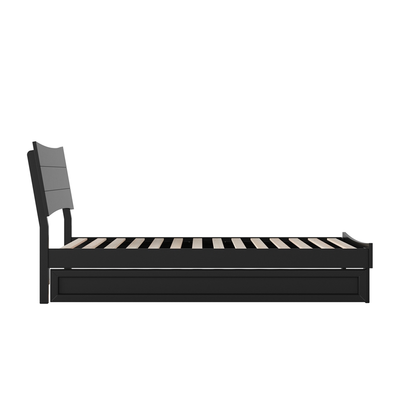 Pemberly Row Twin Solid Wood Platform Bed with Twin Trundle in Black