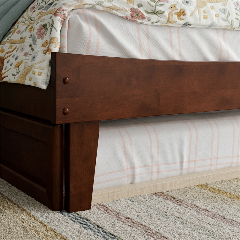 Pemberly Row Twin Solid Wood Platform Bed with Twin Trundle in Walnut