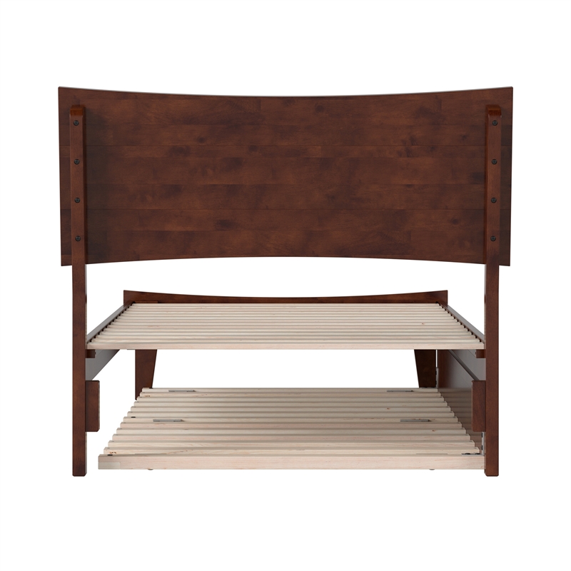 Pemberly Row Twin Solid Wood Platform Bed with Twin Trundle in Walnut