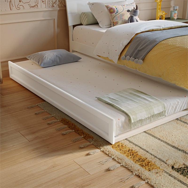 Pemberly Row Twin Solid Wood Platform Bed with Trundle in White
