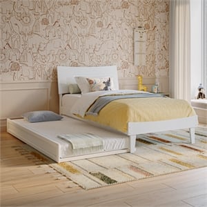 Pemberly Row Twin Solid Wood Platform Bed with Trundle in White