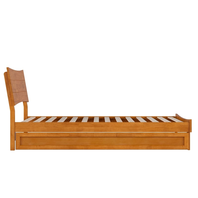 Pemberly Row Twin XL Solid Wood Platform Bed with Trundle in Light Toffee
