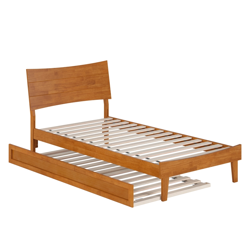 Pemberly Row Twin XL Solid Wood Platform Bed with Trundle in Light Toffee