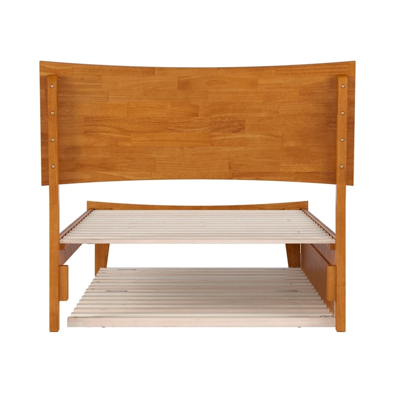 Pemberly Row Twin XL Solid Wood Platform Bed with Trundle in Light Toffee