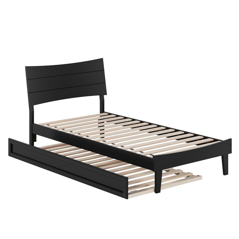 Pemberly Row Twin XL Solid Wood Platform Bed with Trundle in Black