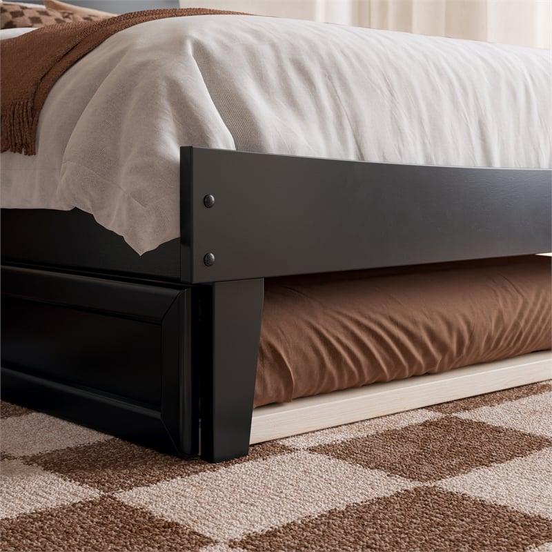 Pemberly Row Twin XL Solid Wood Platform Bed with Trundle in Black