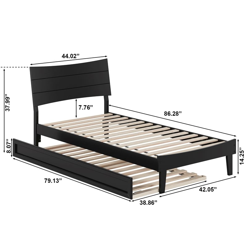 Pemberly Row Twin XL Solid Wood Platform Bed with Trundle in Black