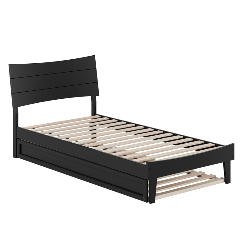 Pemberly Row Twin XL Solid Wood Platform Bed with Trundle in Black
