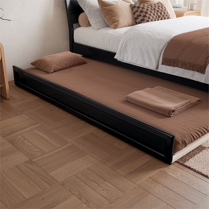 Pemberly Row Twin XL Solid Wood Platform Bed with Trundle in Black
