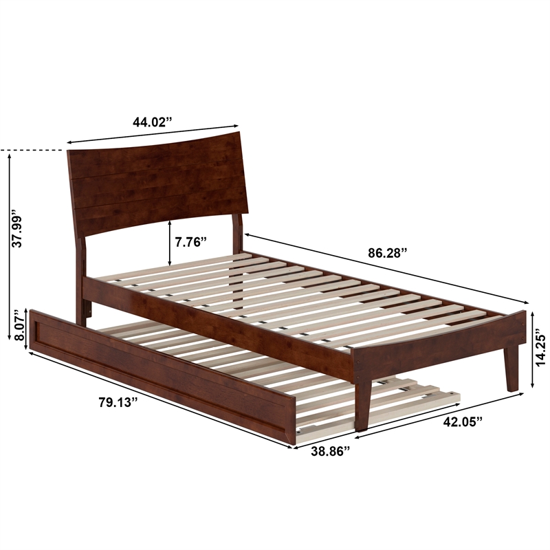 Pemberly Row Twin XL Solid Wood Platform Bed with Trundle in Walnut