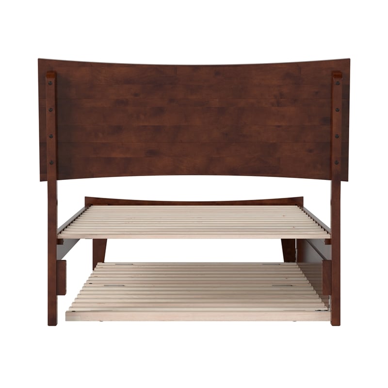Pemberly Row Twin XL Solid Wood Platform Bed with Trundle in Walnut