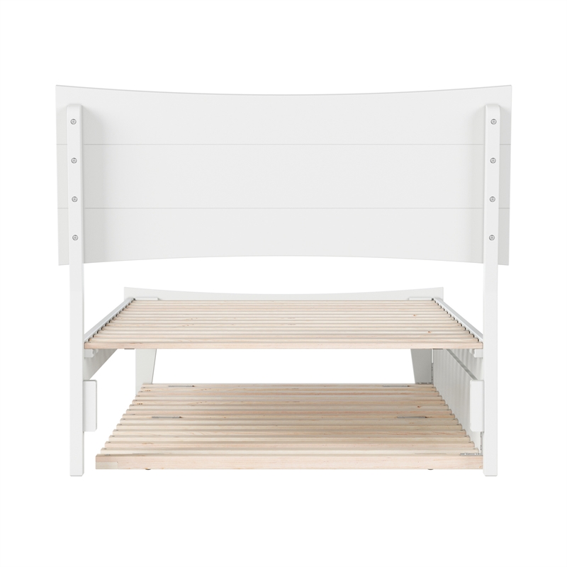 Pemberly Row Twin XL Solid Wood Platform Bed with Trundle in White