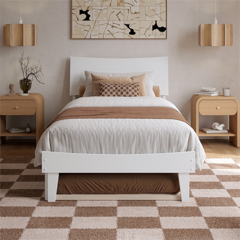 Pemberly Row Twin XL Solid Wood Platform Bed with Trundle in White