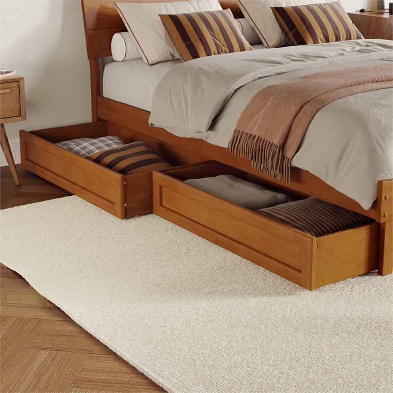 Pemberly Row King Solid Wood Platform Bed with Storage Drawers in Light Toffee