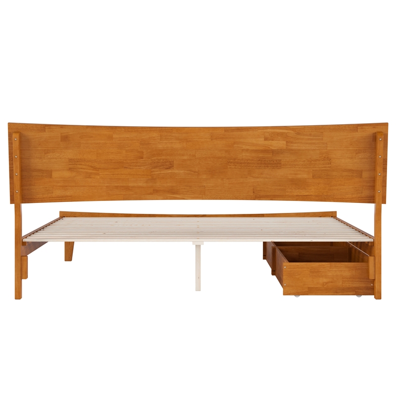 Pemberly Row King Solid Wood Platform Bed with Storage Drawers in Light Toffee