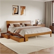 Pemberly Row King Solid Wood Platform Bed with Storage Drawers in Light Toffee