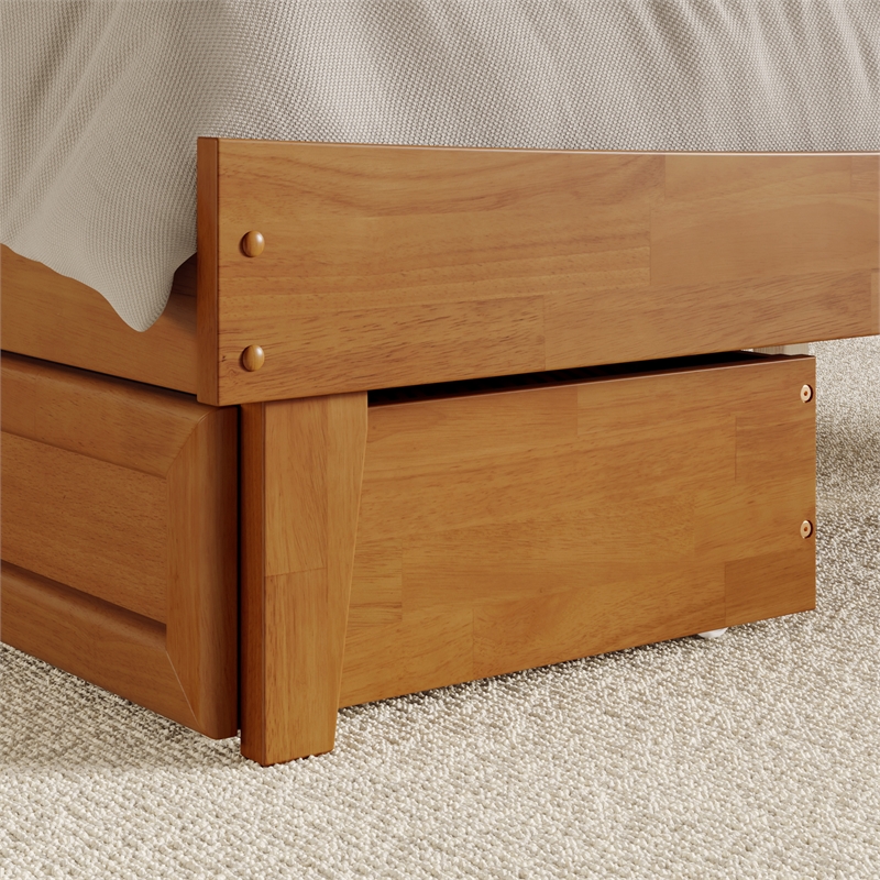 Pemberly Row King Solid Wood Platform Bed with Storage Drawers in Light Toffee