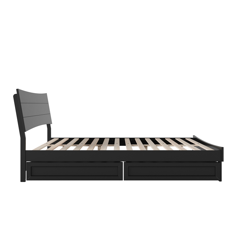Pemberly Row King Solid Wood Platform Bed with Storage Drawers in Black