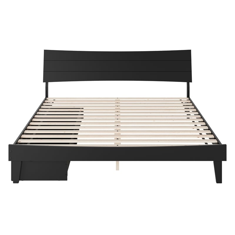 Pemberly Row King Solid Wood Platform Bed with Storage Drawers in Black