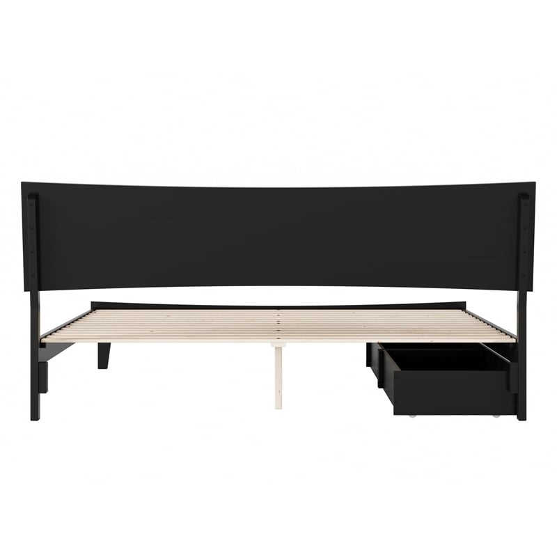 Pemberly Row King Solid Wood Platform Bed with Storage Drawers in Black