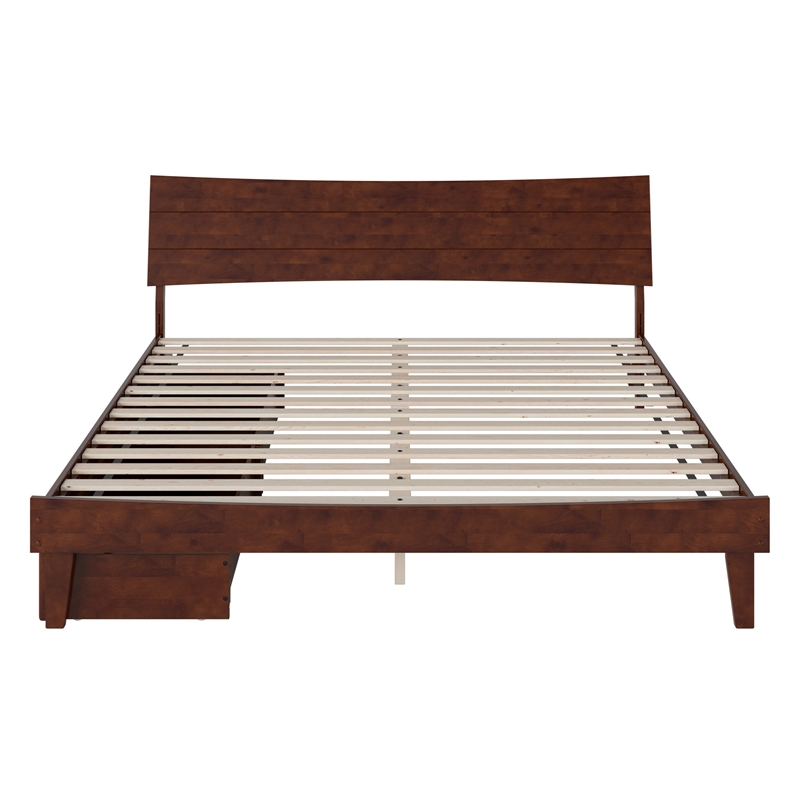 Pemberly Row King Solid Wood Platform Bed with Storage Drawers in Walnut
