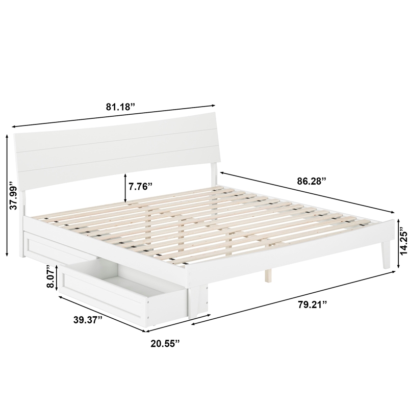 Pemberly Row King Solid Wood Platform Bed with Storage Drawers in White