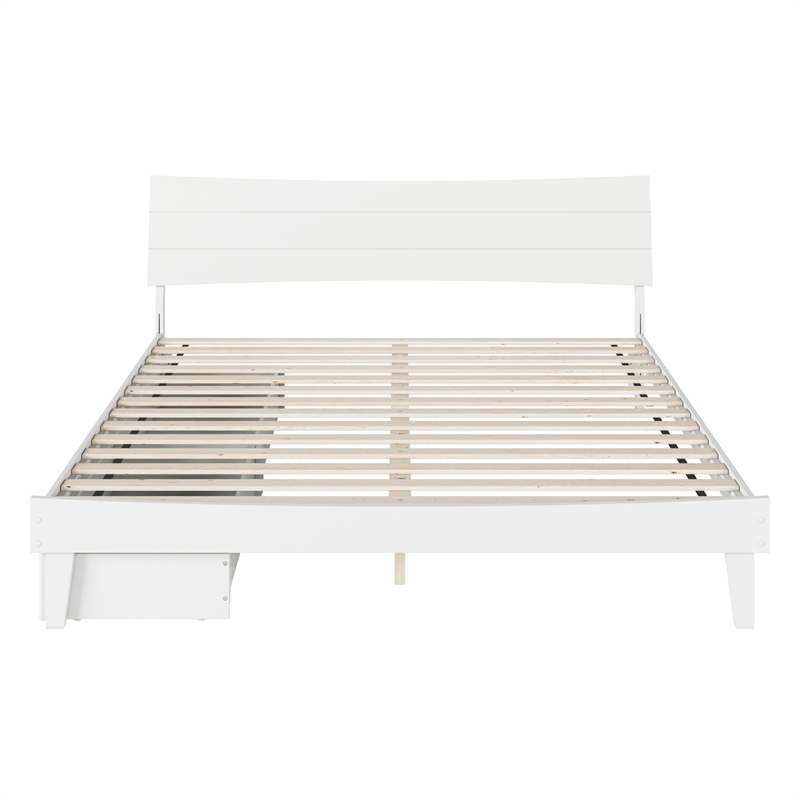 Pemberly Row King Solid Wood Platform Bed with Storage Drawers in White