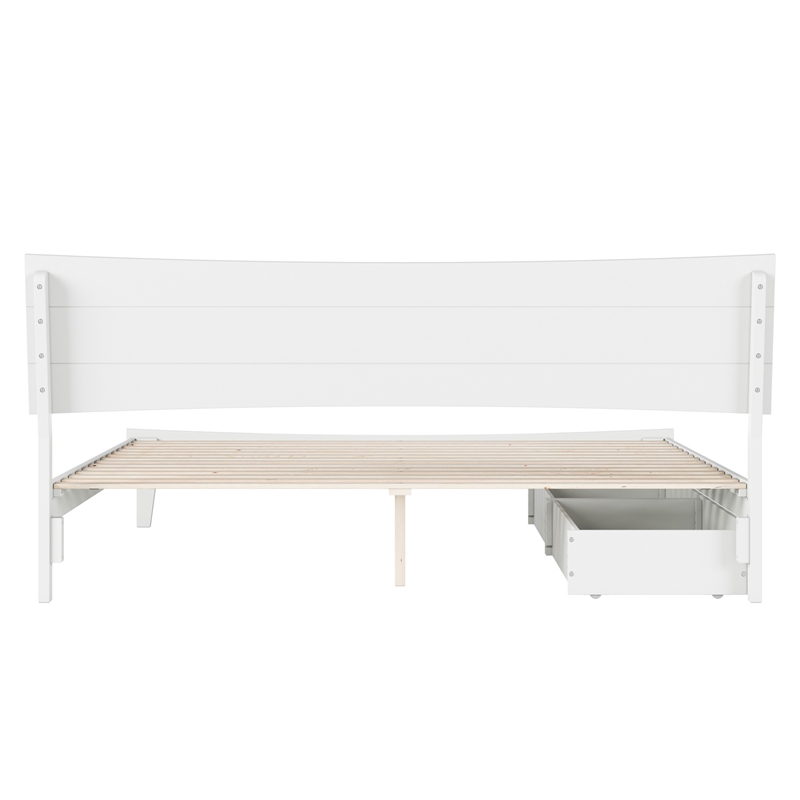 Pemberly Row King Solid Wood Platform Bed with Storage Drawers in White