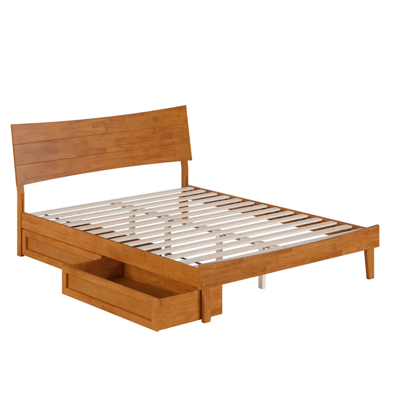 Pemberly Row Queen Solid Wood Platform Bed with Storage Drawers in Light Toffee