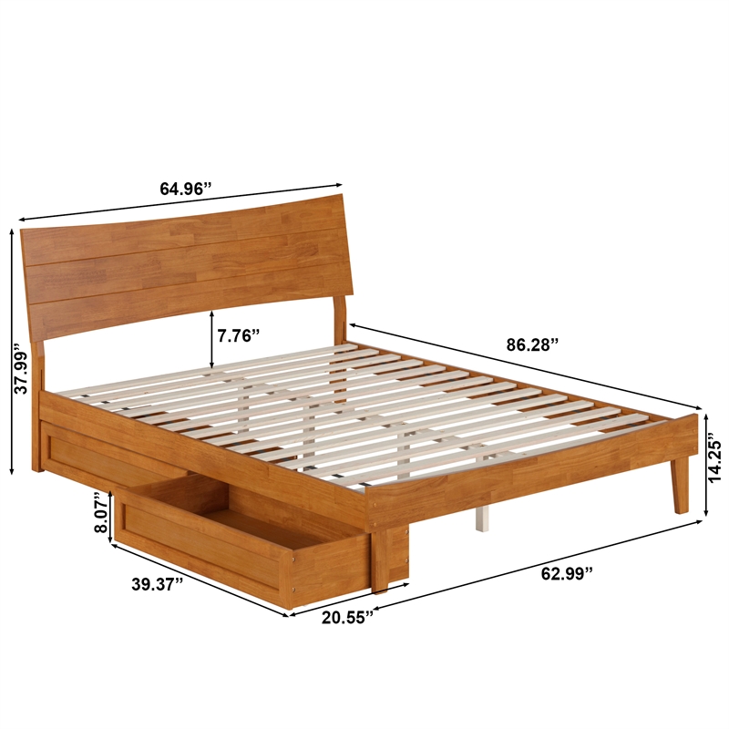 Pemberly Row Queen Solid Wood Platform Bed with Storage Drawers in Light Toffee