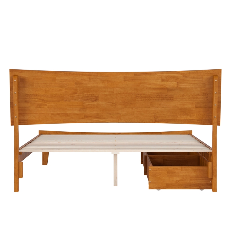 Pemberly Row Queen Solid Wood Platform Bed with Storage Drawers in Light Toffee