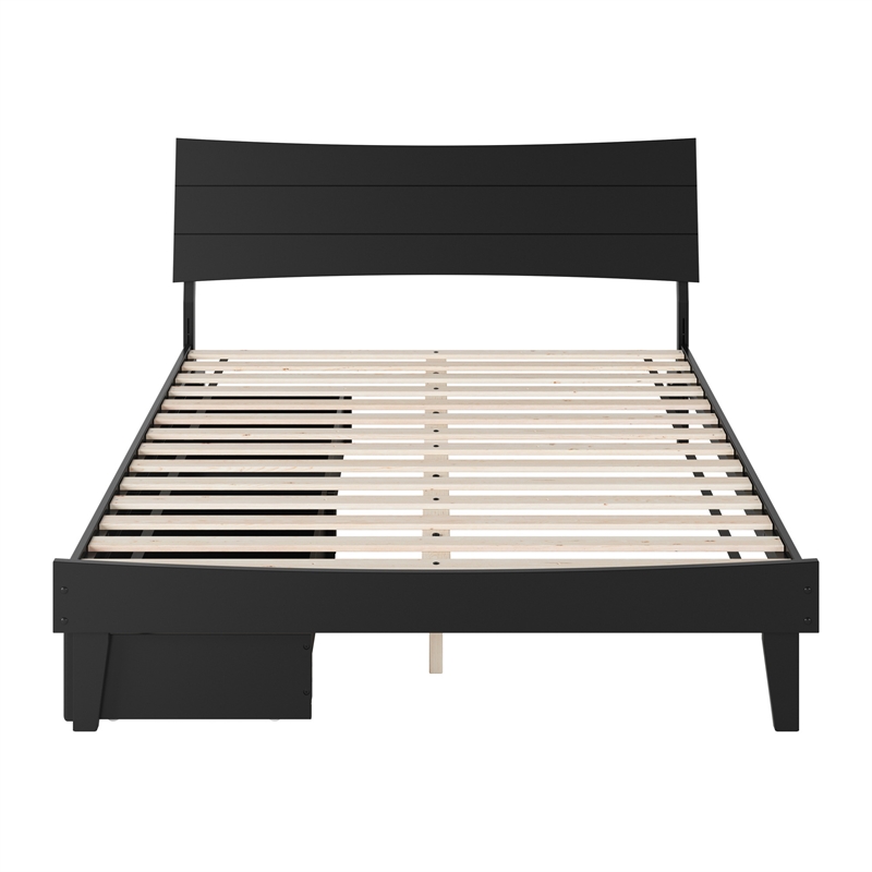 Pemberly Row Queen Solid Wood Platform Bed with Storage Drawers in Black
