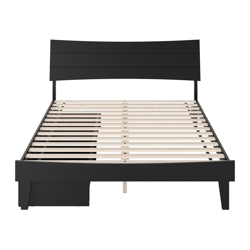 Pemberly Row Queen Solid Wood Platform Bed with Storage Drawers in Black