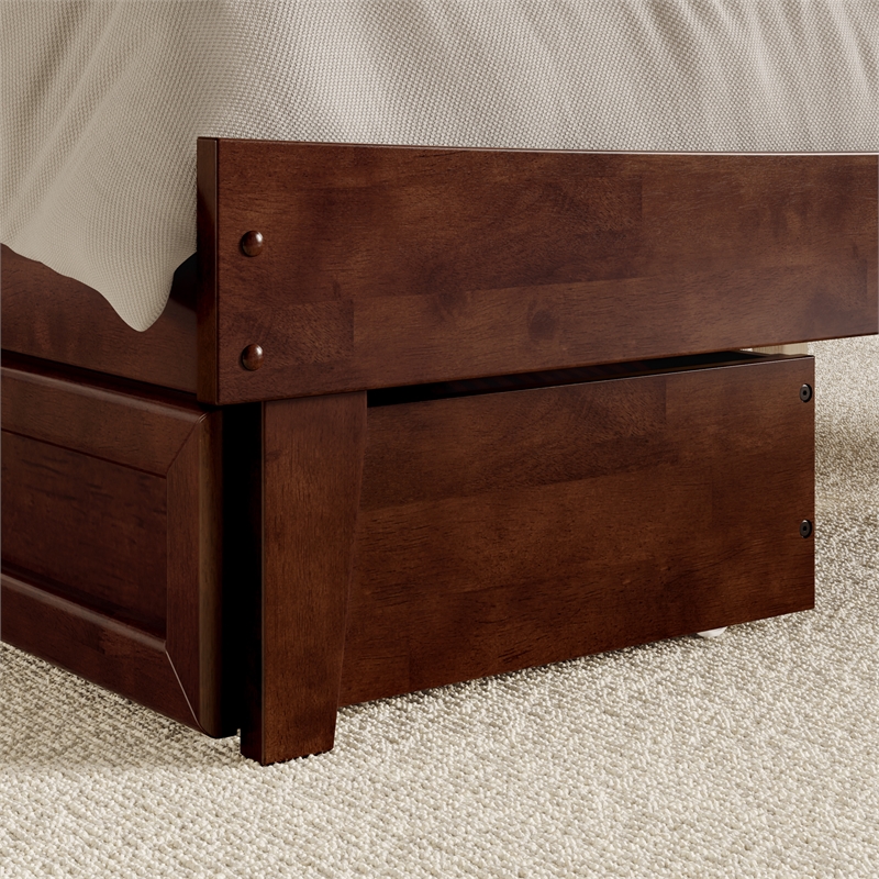 Pemberly Row Queen Solid Wood Platform Bed with Storage Drawers in Walnut