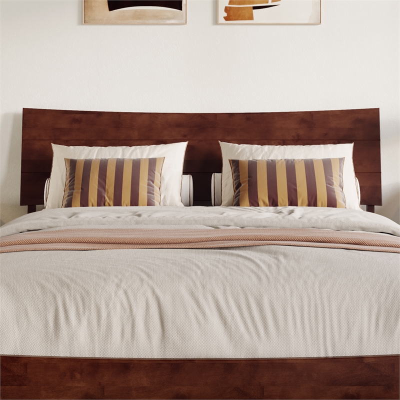 Pemberly Row Queen Solid Wood Platform Bed with Storage Drawers in Walnut
