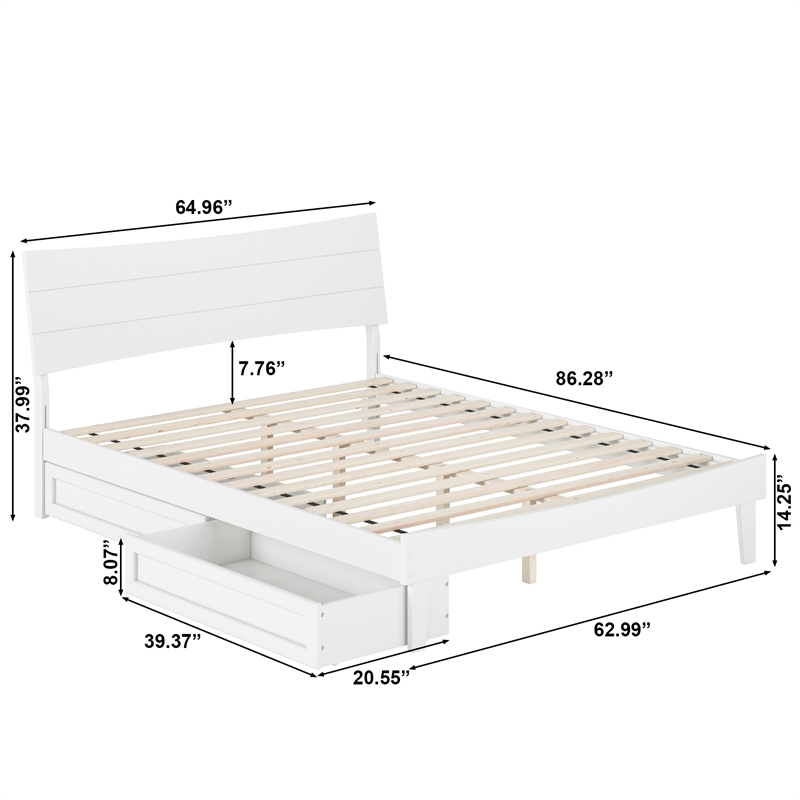 Pemberly Row Queen Solid Wood Platform Bed with Storage Drawers in White